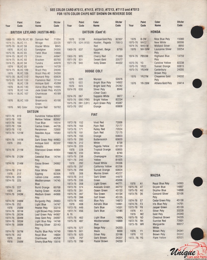 1976 Chrysler Colt Paint Charts PPG 2